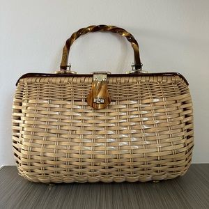 Vintage Wicker Purse with Bakelite Handle